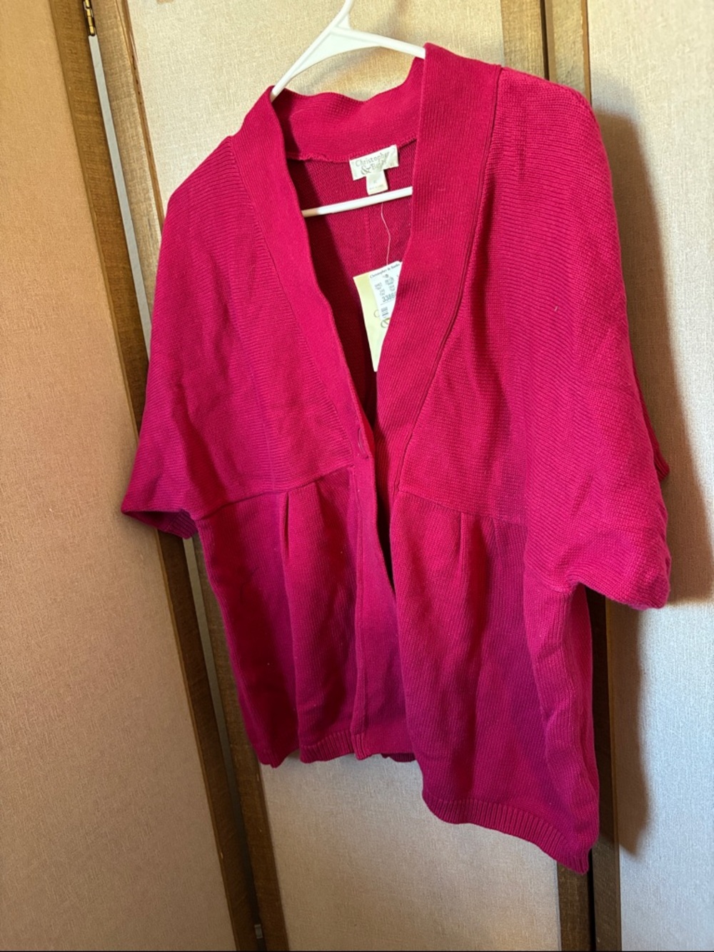 Christopher & Banks Raspberry Open-Front Short Sleeve Cardigan XL NWT